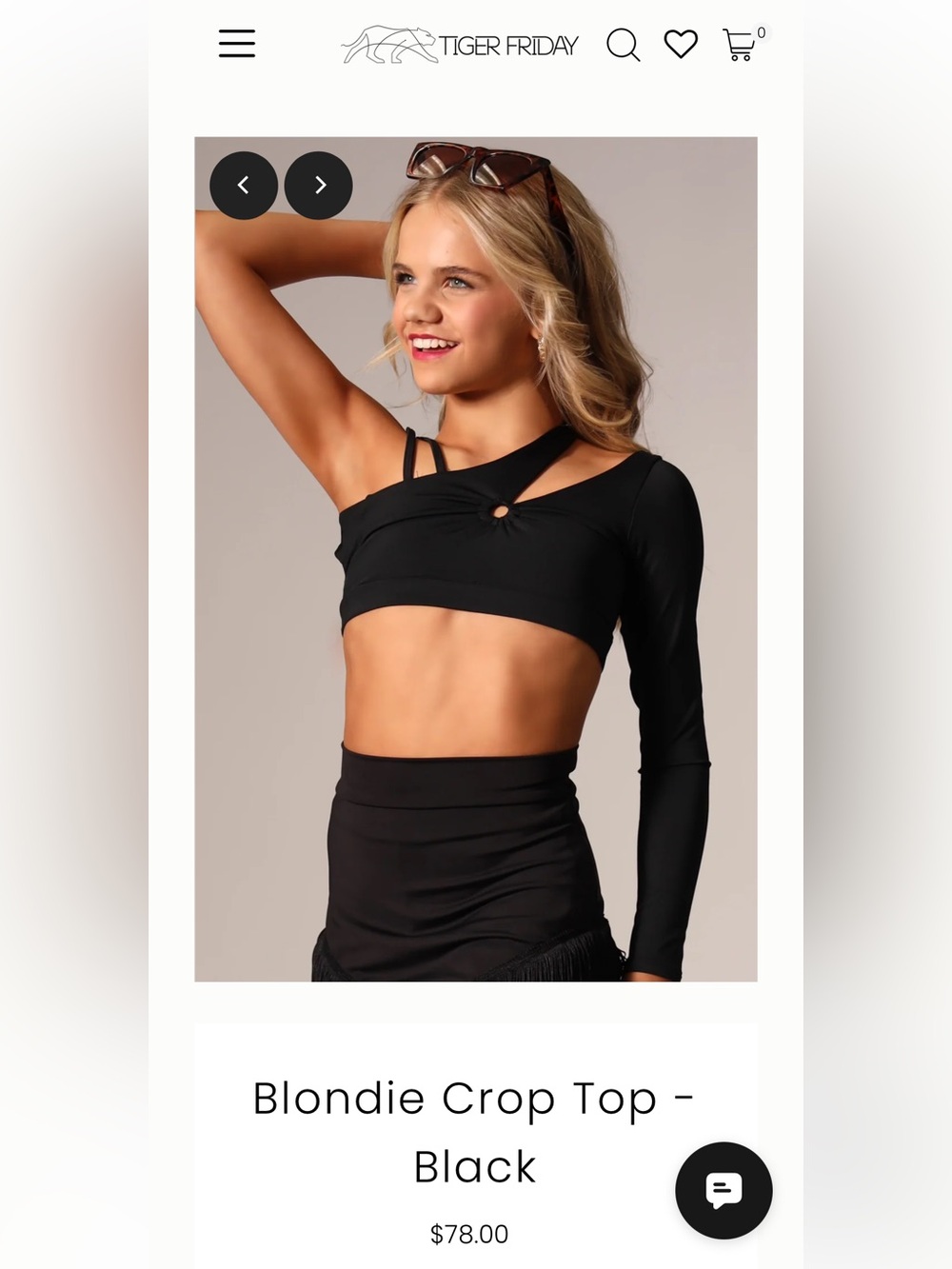 Tiger Friday Blondie Crop Top Black One-Shoulder Cutout size girls medium